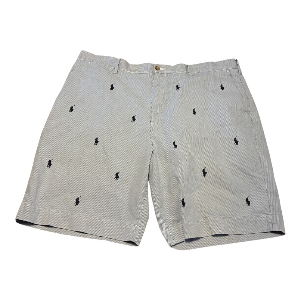Polo Ralph Lauren Mens 38 Seersucker Shorts Blue White Striped Embroidered Pony